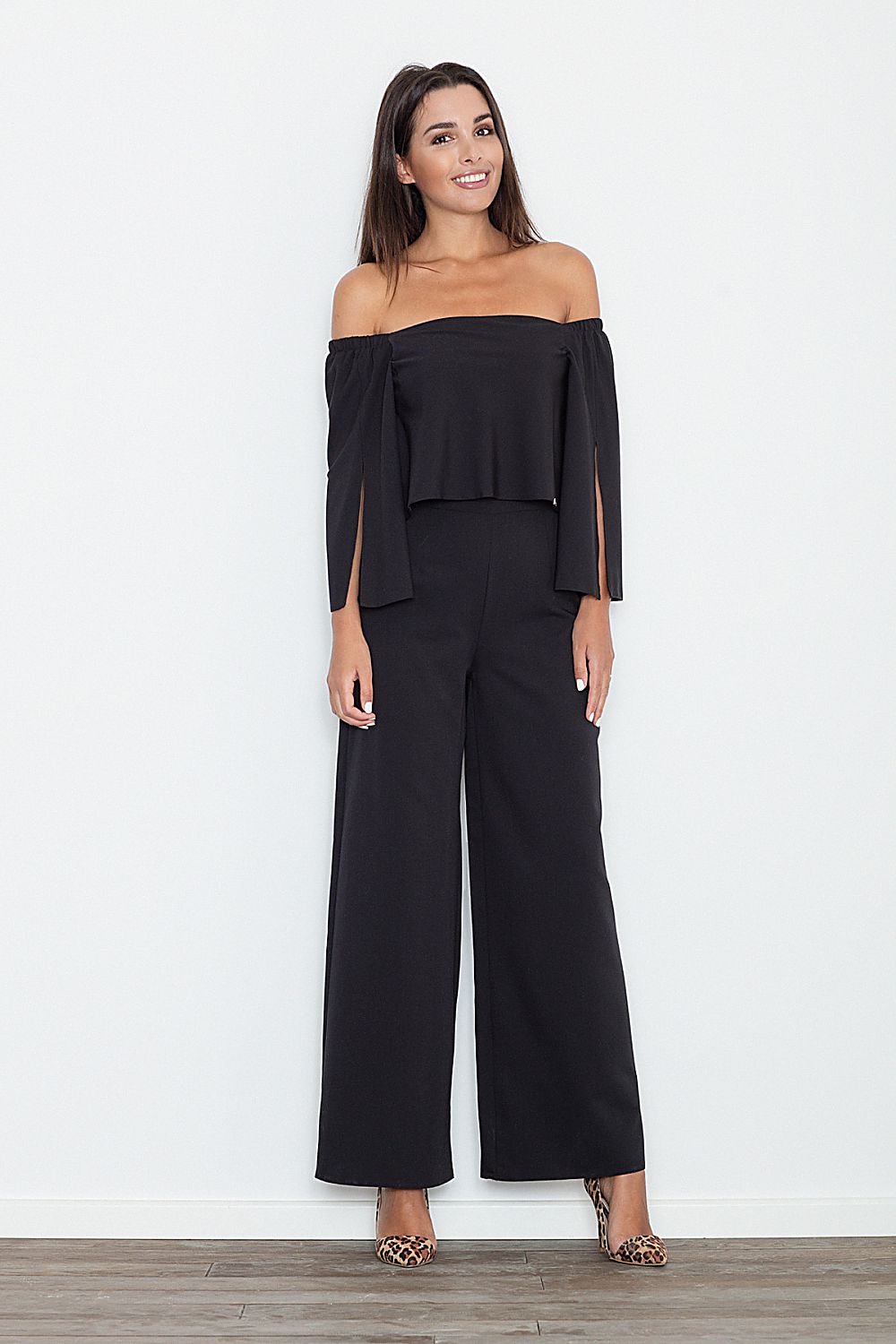 Bardot Neck Full Bodycon Jumpsuit In Black