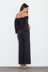 Bardot Neck Full Bodycon Jumpsuit In Black