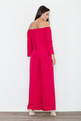 One-piece jumpsuit with bardot neckline in red