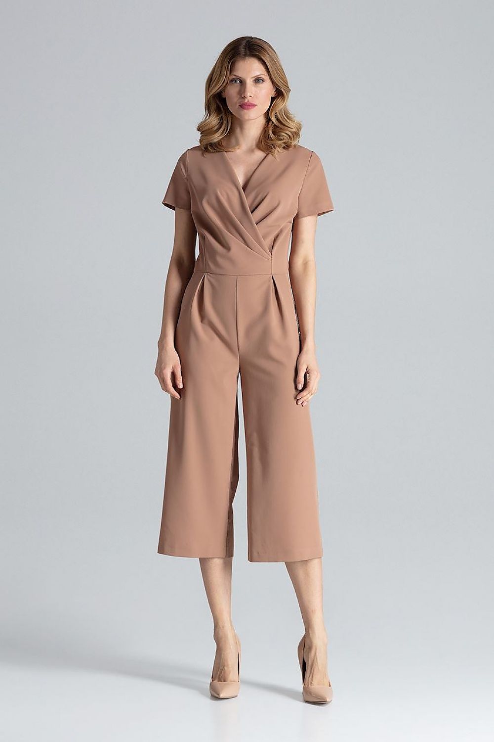 Full Length Brown Short Sleeve Jumpsuit