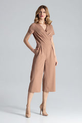 Full Length Brown Short Sleeve Jumpsuit