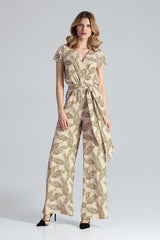 Full Body Beige Jumpsuit With Patterns