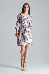 Ecru Loose Shirt Dress With Flowers