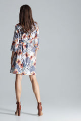 Ecru Loose Shirt Dress With Flowers