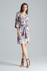 Ecru Loose Shirt Dress With Flowers