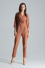 Women's Full Body Suit With Pleats In Brown