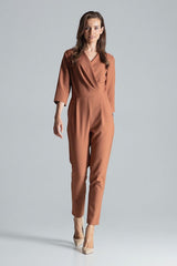 Women's Full Body Suit With Pleats In Brown