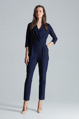 Women's Pleated Jumpsuit In Navy Blue