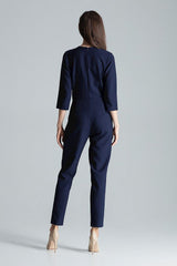 Women's Pleated Jumpsuit In Navy Blue