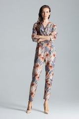 Women's Jumpsuit With Pleats &amp; Pattern In Beige