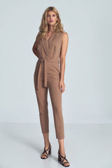 Brown Sleeveless Heart Shaped Jumpsuit With Belt