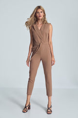 Brown Sleeveless Heart Shaped Jumpsuit With Belt