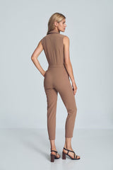 Brown Sleeveless Heart Shaped Jumpsuit With Belt