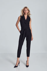 Black Sleeveless Heart Shaped Jumpsuit With Belt