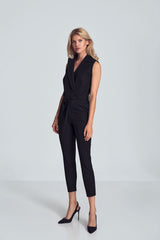 Black Sleeveless Heart Shaped Jumpsuit With Belt