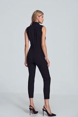 Black Sleeveless Heart Shaped Jumpsuit With Belt