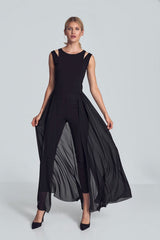 One Piece Jumpsuit With Long Chiffon Skirt In Black