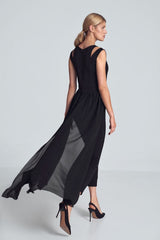 One Piece Jumpsuit With Long Chiffon Skirt In Black