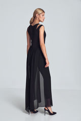 One Piece Jumpsuit With Long Chiffon Skirt In Black