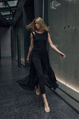 One Piece Jumpsuit With Long Chiffon Skirt In Black