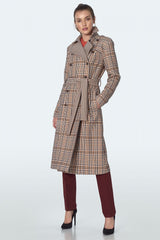 Classic Fit Belted Coat - Beige Check