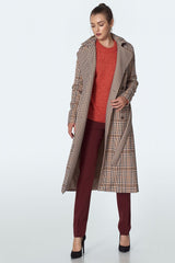 Classic Fit Belted Coat - Beige Check