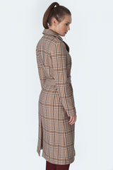 Classic Fit Belted Coat - Beige Check