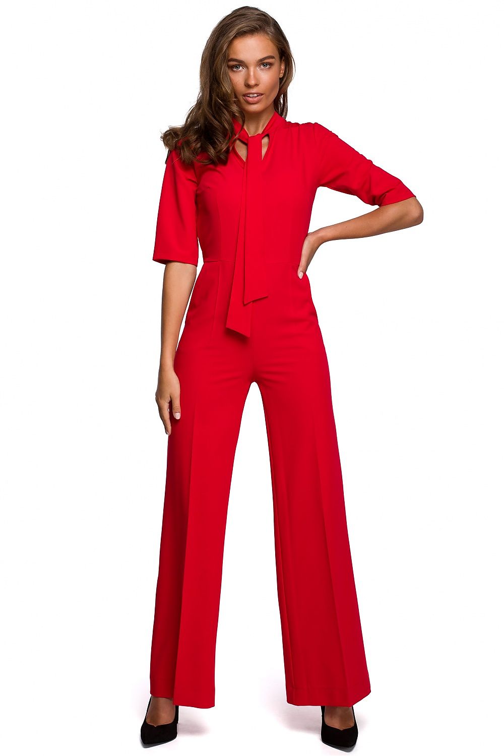 V Neck Jumpsuit - Red