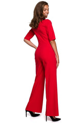 V Neck Jumpsuit - Red