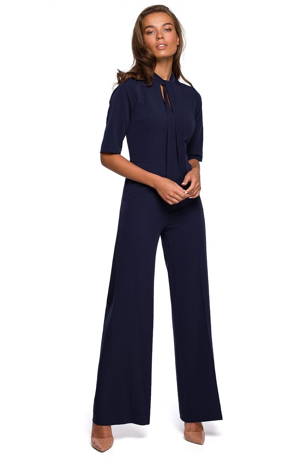 V Neck Jumpsuit - Navy Blue