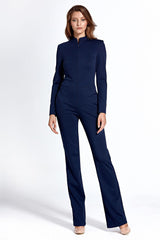 Scoop Neck Zip Up Jumpsuit - Navy Blue