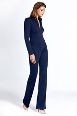 Scoop Neck Zip Up Jumpsuit - Navy Blue