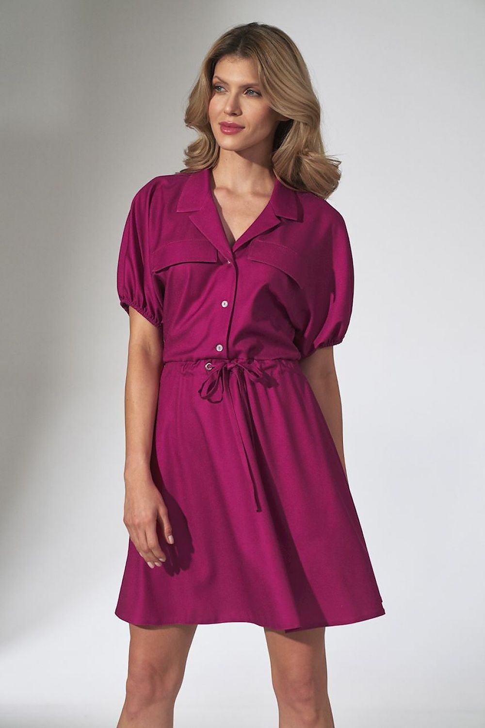 Kimono Mini Dress With Collar In Violet