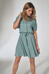 Mini Kimono Dress With Collar In Mint