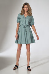 Mini Kimono Dress With Collar In Mint