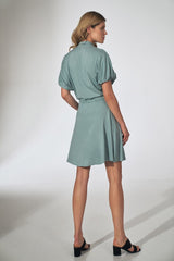 Mini Kimono Dress With Collar In Mint