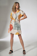 Kimono Mini Dress With Face Design Collar