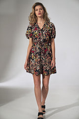 Kimono Mini Dress With Collar In Floral Pattern