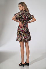 Kimono Mini Dress With Collar In Floral Pattern