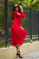 Cocktail Midi Dress With Long Sleeves Red