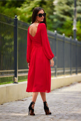 Cocktail Midi Dress With Long Sleeves Red