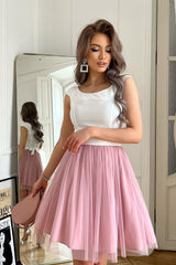 Mini Evening Dress With Tulle Dirty Pink