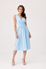 Cocktail midi dress with thick straps light blue