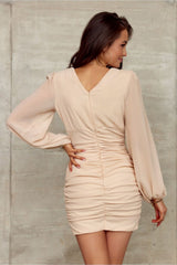 Mini Dress With Long Sleeves - Beige