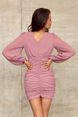 Long Sleeve Mini Dress - Dirty Pink