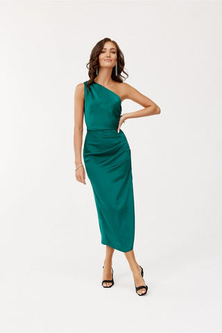 Βραδινό φόρεμα με έναν ώμο πράσινο