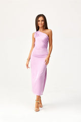 Evening dress with one shoulder violet