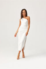 Ecru One Shoulder Evening Dress