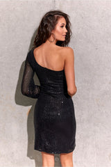 Daphne - One Shoulder Sequin Dress - Black