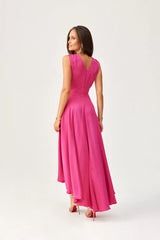 Evening Maxi Satin Dress In Fuchsia